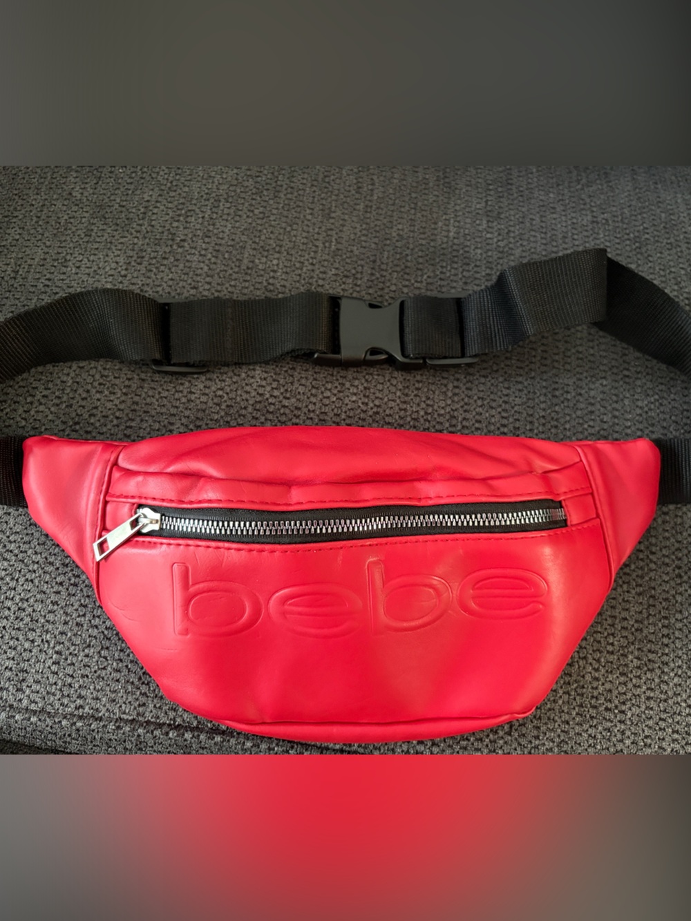 bebe Red Faux-Leather Belt Bag with Black Strap
